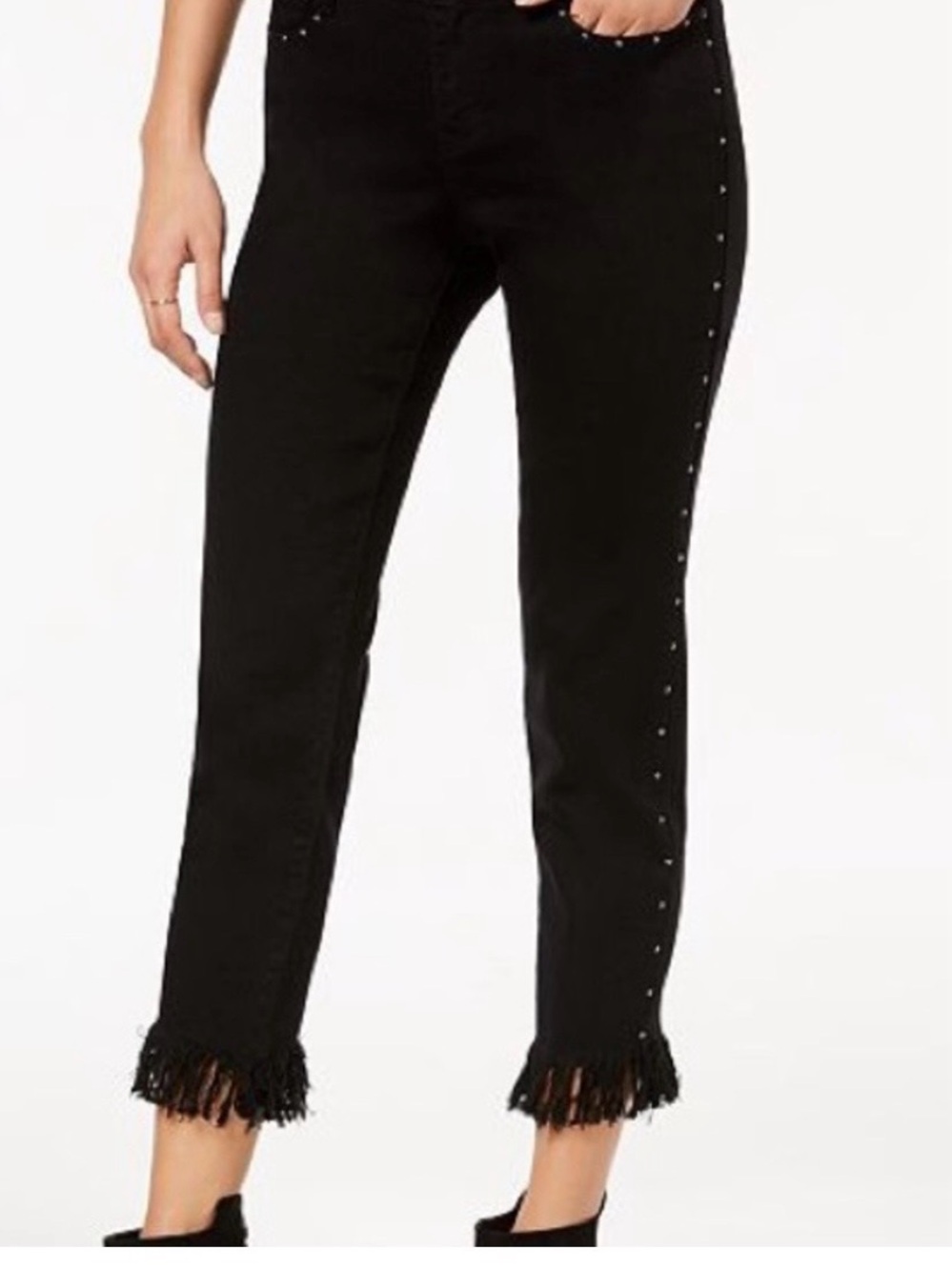 Black Daisy x Maddie & Tae Fringed Hem Black Cropped Jeans with Side Studs